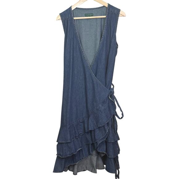 Ralph Lauren Jeans Company Size XL Denim True Wrap Dress Ruffle Tulip Hem - Picture 2 of 7